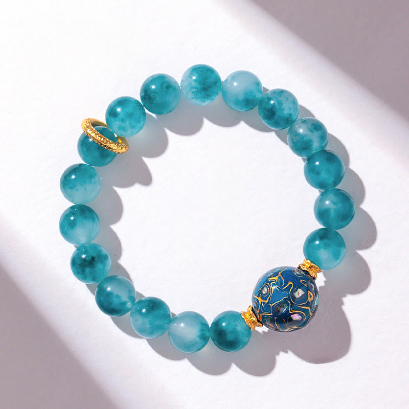 Buddha Stones 10mm Natural Blue Chalcedony Positive Bead Bracelet