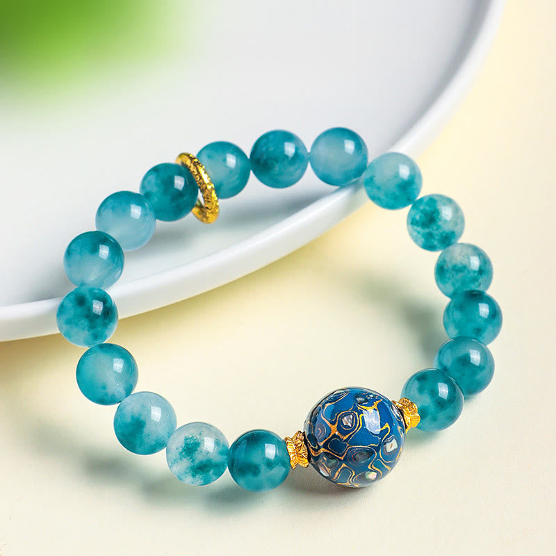 Buddha Stones 10mm Natural Blue Chalcedony Positive Bead Bracelet