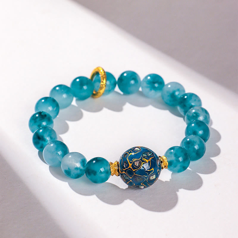 Buddha Stones 10mm Natural Blue Chalcedony Positive Bead Bracelet