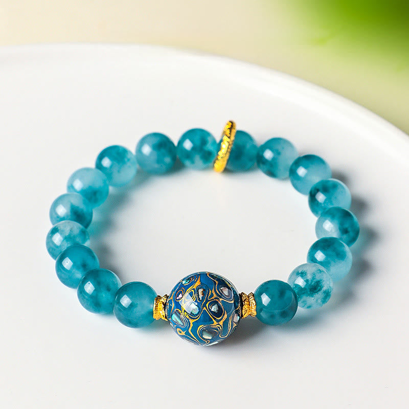 Buddha Stones 10mm Natural Blue Chalcedony Positive Bead Bracelet
