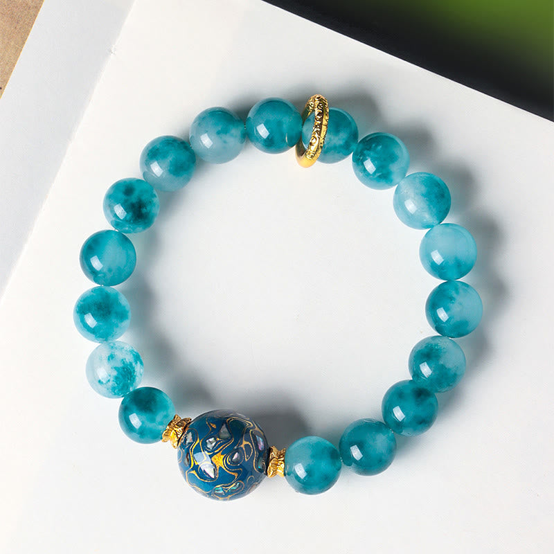 Buddha Stones 10mm Natural Blue Chalcedony Positive Bead Bracelet