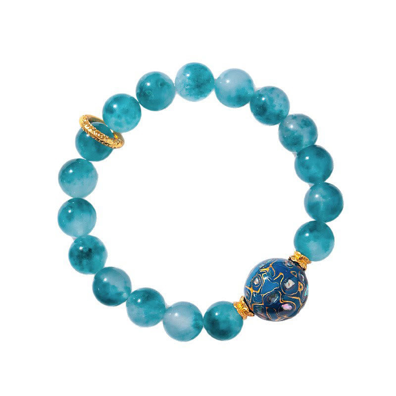 Buddha Stones 10mm Natural Blue Chalcedony Positive Bead Bracelet