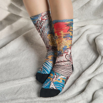 Buddha Stones Casual Whale Waves Sunset Micro Crew Men Women Unisex Socks