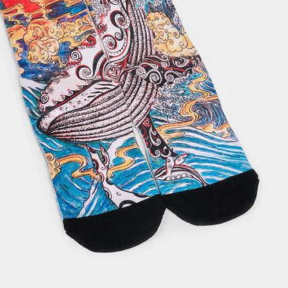 Buddha Stones Casual Whale Waves Sunset Micro Crew Men Women Unisex Socks
