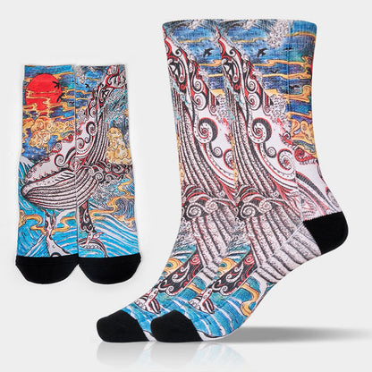 Buddha Stones Casual Whale Waves Sunset Micro Crew Men Women Unisex Socks