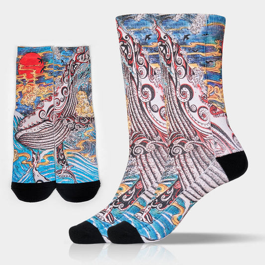 Buddha Stones Casual Whale Waves Sunset Micro Crew Men Women Unisex Socks
