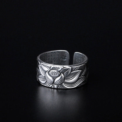 Buddha Stones Tibetan Lotus White Copper Enlightenment Ring