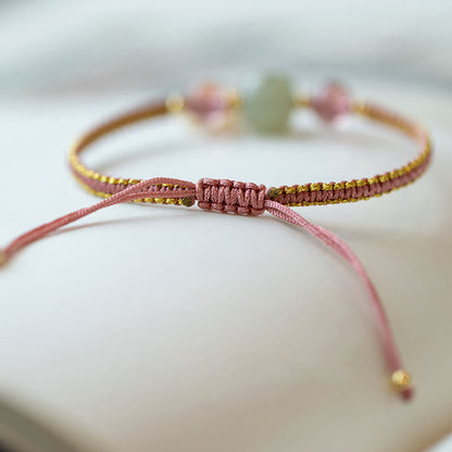 Buddha Stones Handmade Strawberry Quartz Hetian Jade Bead Fu Character Healing Bracelet
