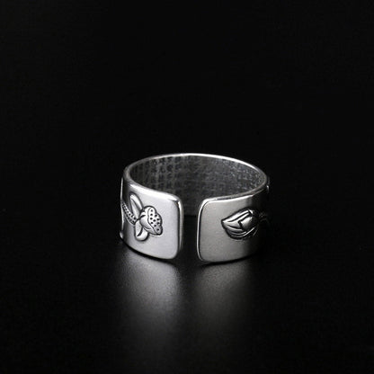 Buddha Stones Tibetan Lotus White Copper Enlightenment Ring