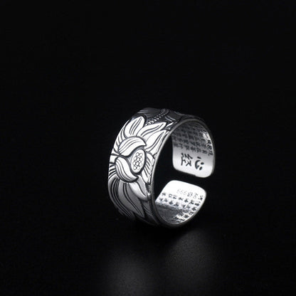 Buddha Stones Tibetan Lotus White Copper Enlightenment Ring